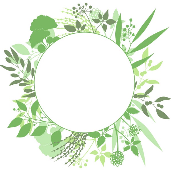 Green floral clipart with a white circle for text in the center.